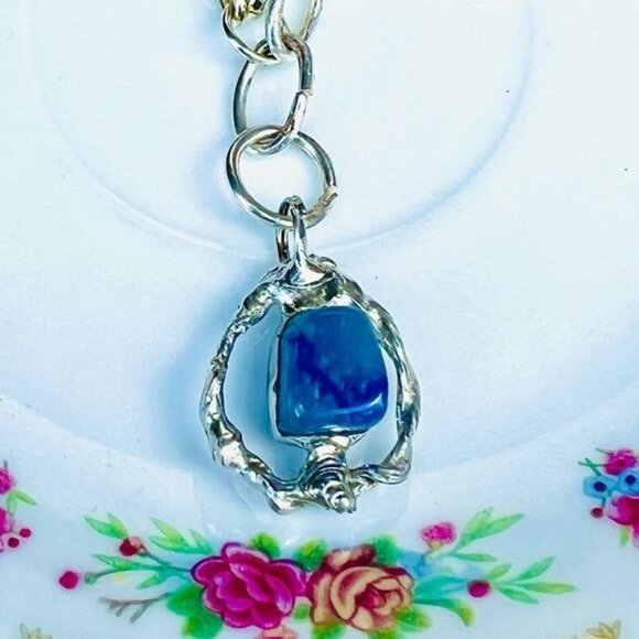 Broken China & Sodalite Charm Bracelet with Artisan Silver-Blend Boho Metalwork - Picture 7 of 17